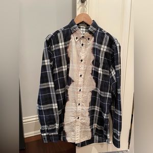 Bottega Veneta Navy Plaid with Center Bleach Design Button Down Shirt